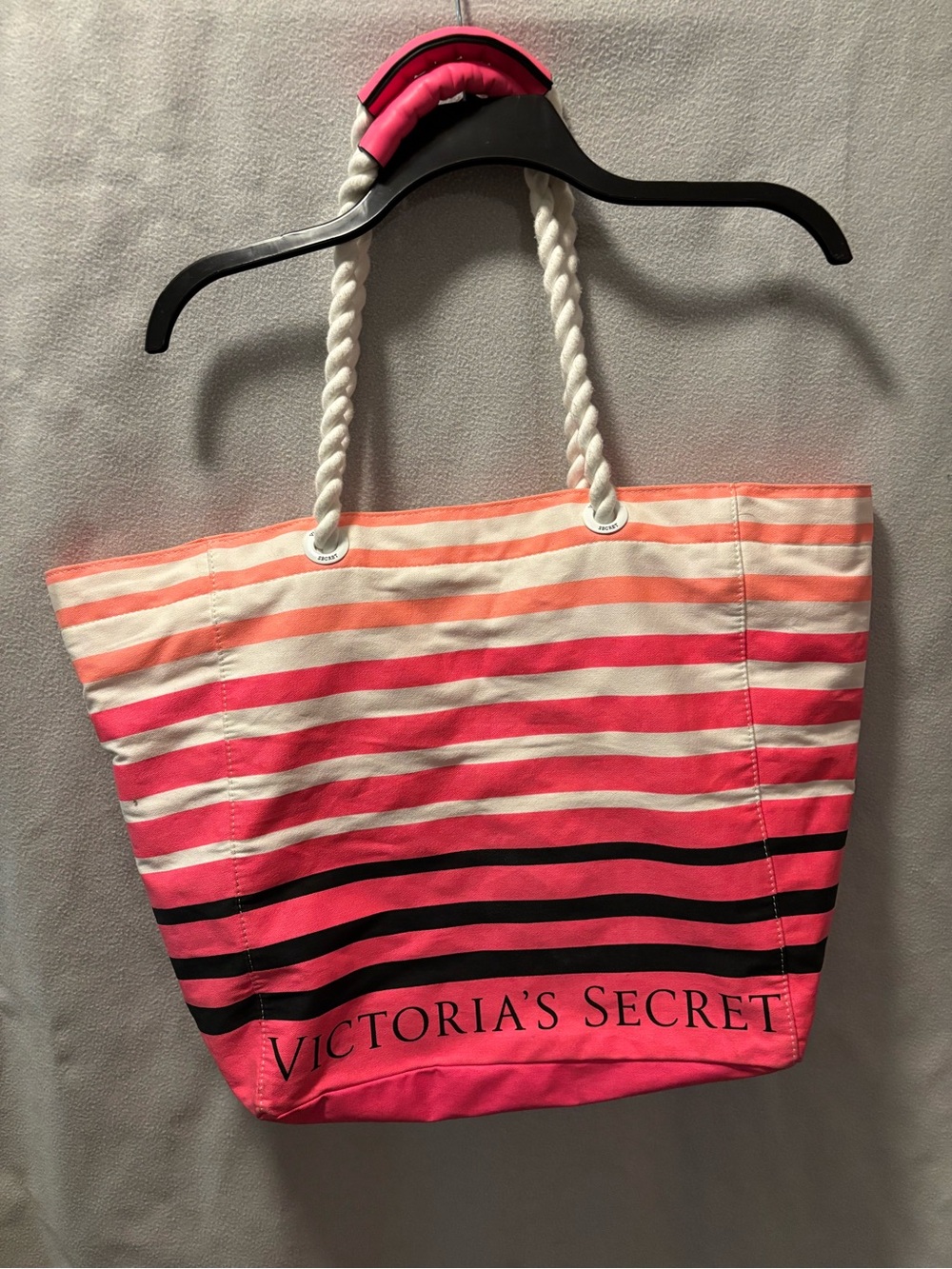Victoria's Secret Pink and Coral Ombre Striped Rope-Handle Tote
